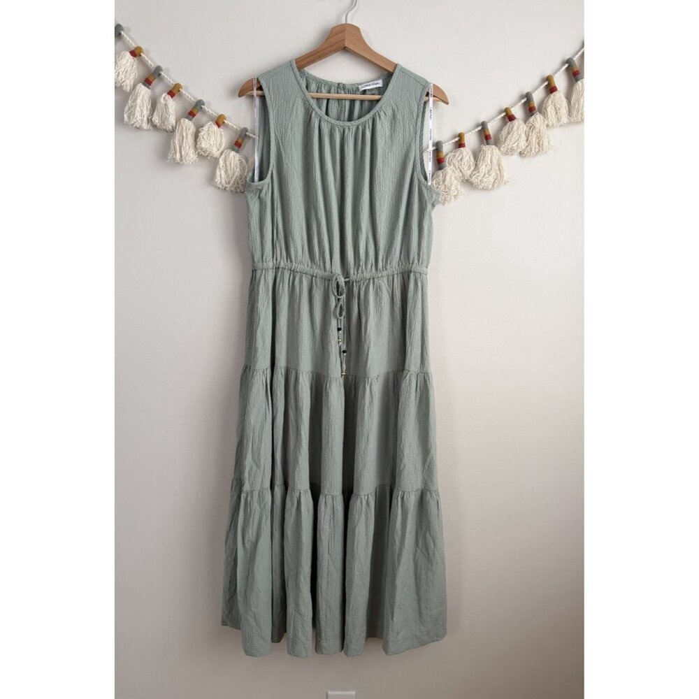 Calvin Klein Sleeveless Tiered Midi Dress in Sage